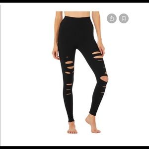 Alo Yoga Black High Waisted Warrior Ripped Leggings